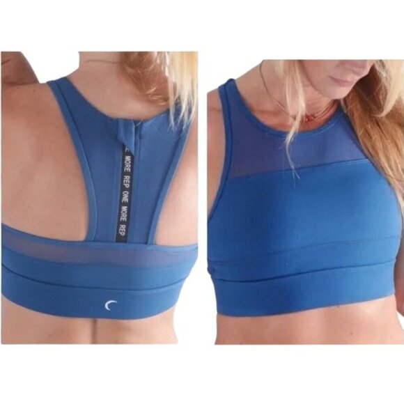 ZYIA Sports Bra Active AllStar Blue Halter Mesh Blue Zipper Back Size Small - Picture 1 of 9
